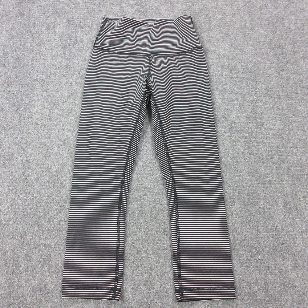 Lululemon Leggings‎ Womens 4 Black White Stripe High Rise Ankle Yoga Gym Stretch